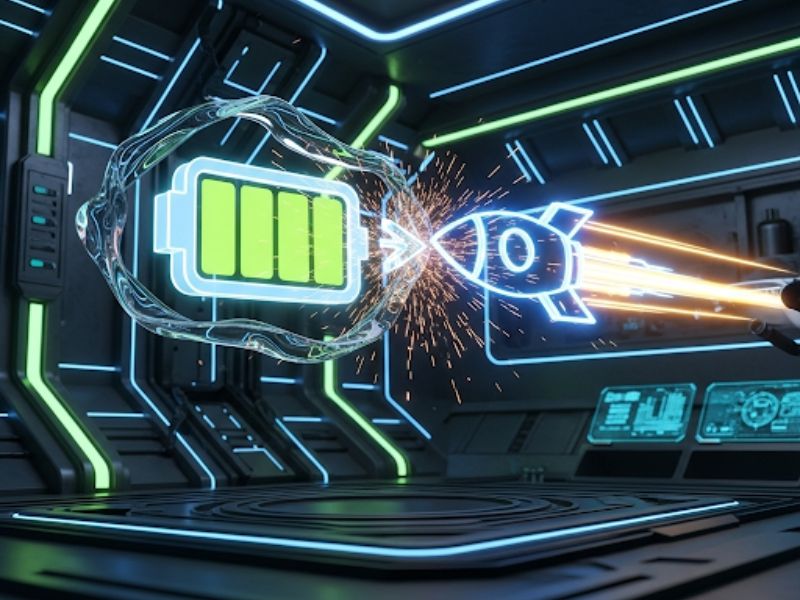 Hidden settings for battery optimization visualized as a futuristic rocket charging icon in a high-tech environment