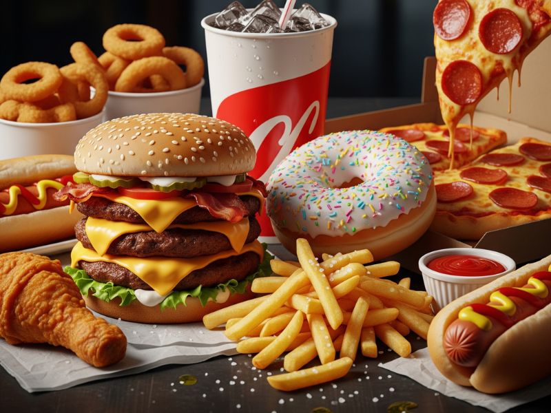 the image shows all the fast foods that are popular in this era, and they are sure to take your emotions for a run.