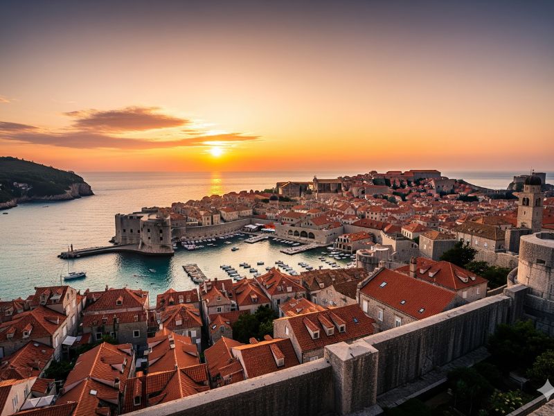 Sunset view of Dubrovnik’s medieval walls and Adriatic coastline, making it one of the best travel destinations in Europe.”
