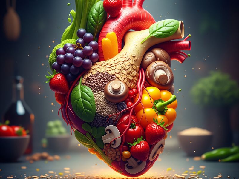 visual metaphor of food that keeps your heart and body health.