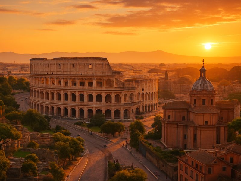 Golden hour at the Colosseum in Rome — an iconic historical travel destination in Italy.