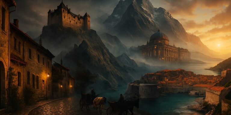 Cinematic view of majestic mountains, castles, and riverside villages symbolizing the best travel destinations in Europe