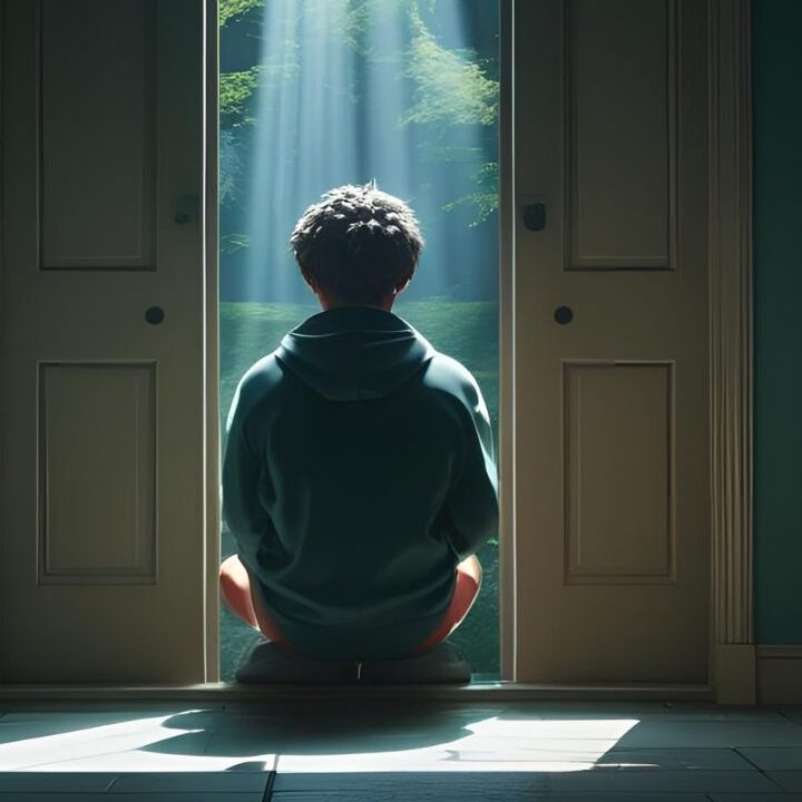 a teen is sitting alone in a dimly lit area, mental health in remote work often takes a toll,