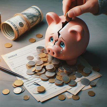“Broken piggy bank with coins and medical bill—representing lack of emergency fund and financial vulnerability”