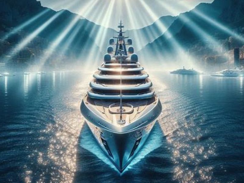 Luxurious yacht sailing through crystal blue waters under radiant beams of light—an iconic moment from coastal luxury travel events September."