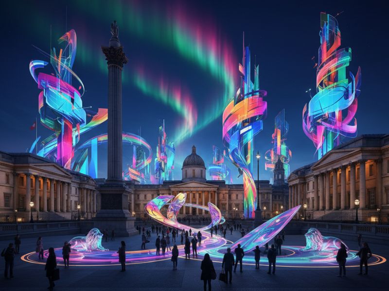 Vibrant amusement park glowing with neon lights and dynamic rides, capturing the festive spirit of late-night luxury travel events September."
