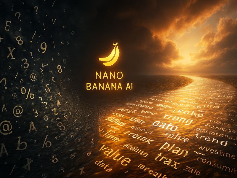 A glowing crescent moon floats above illuminated script reading “NANO BANANA II,” set in a dreamlike landscape—symbolizing the poetic and surreal essence of the Nano Banana AI brand.