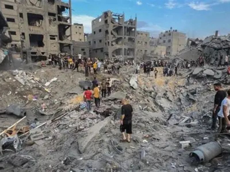 "Scenes of destruction from Israel Qatar airstrike showing rubble-strewn streets, damaged infrastructure, and human presence amid chaos."