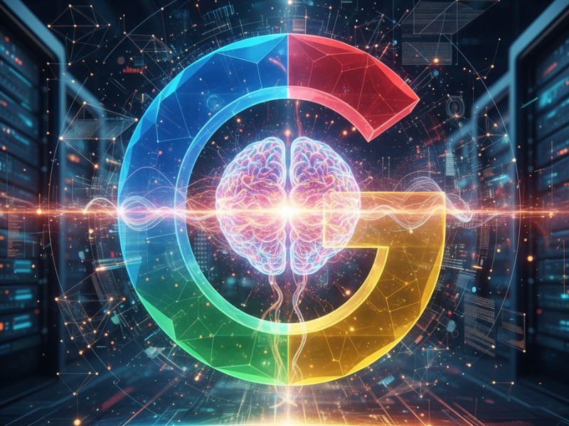 "Stylized Google logo with central energy burst—highlighting the power of search and the innovation driving Gemini AI updates."