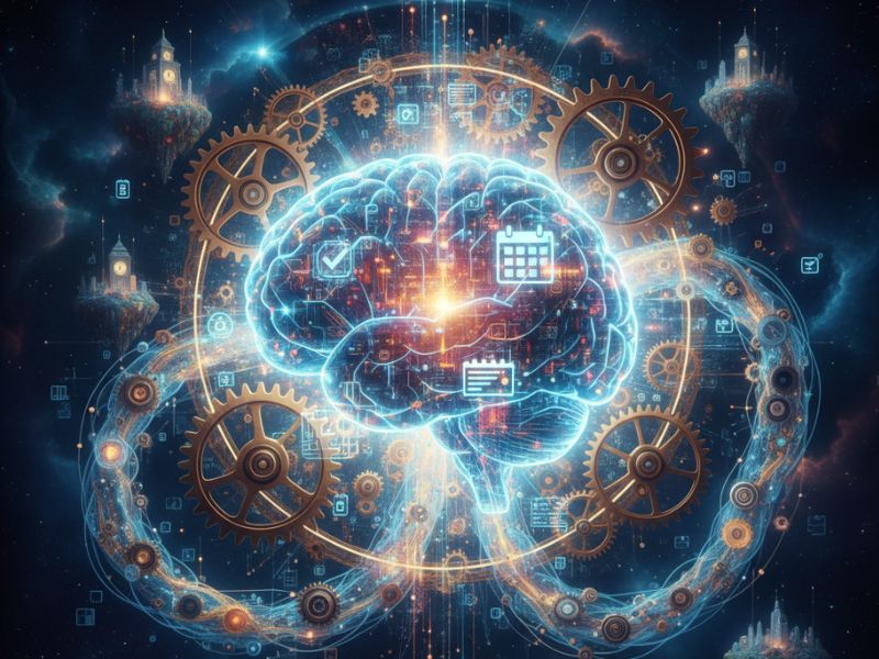 Intricate circular digital interface with energy streams—depicting neural precision and time optimization via calendar AI tool and automated scheduling assistant."