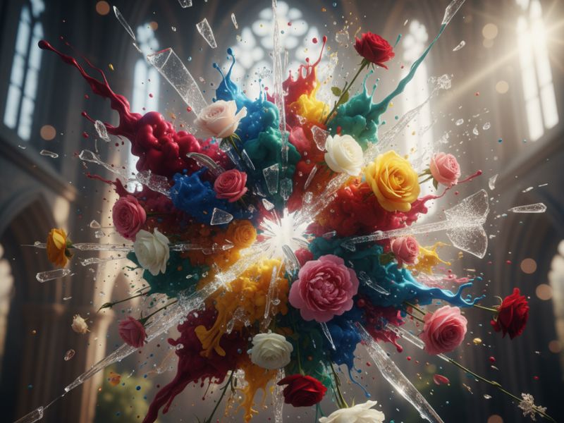 "Vivid bouquet of flowers set against a star-filled cosmic backdrop—combining nature and fantasy in dreamlike DALL-E creations."