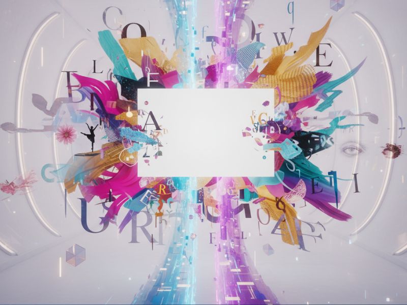 Colorful digital paint splashes framing a blank canvas—representing AI-powered content generation and layout suggestions via Canva AI tools."