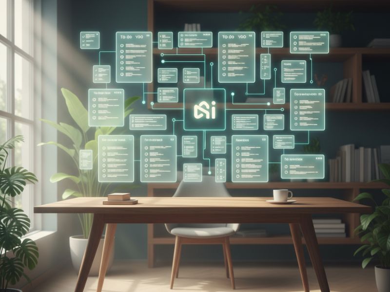 Modern workspace with computer displaying charts and data—representing organized content creation and analysis in Notion AI features."