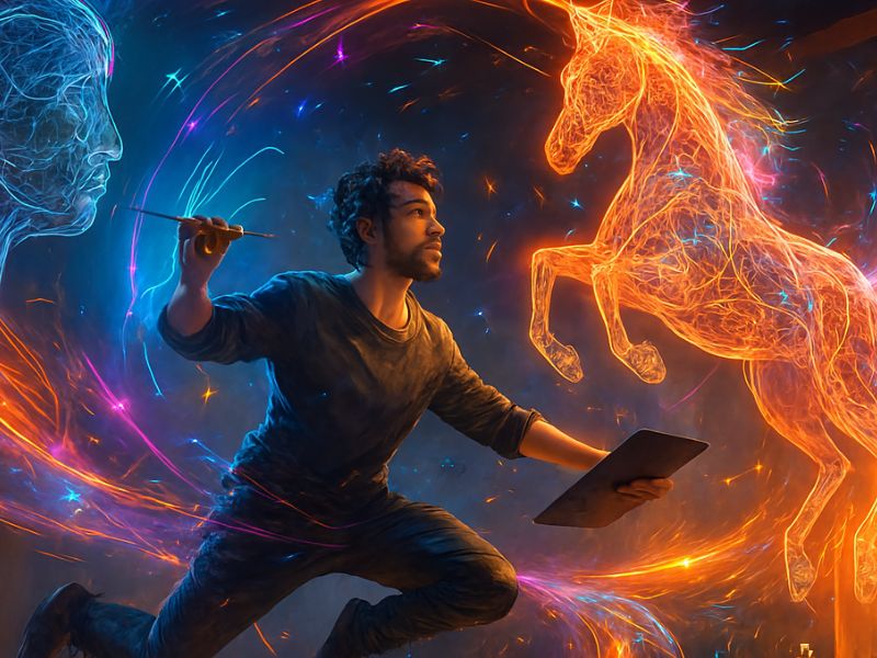 Alt Text: “Hands-on with innovation — a creator engages with dynamic digital interfaces, symbolizing the rise of interactive AI tools and real-time tech updates.”