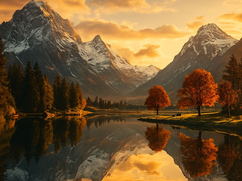 Surreal alpine lake reflecting vanished trees and mountains, symbolizing AI photo enhancement rewriting memory and reality with cinematic HDR clarity.”