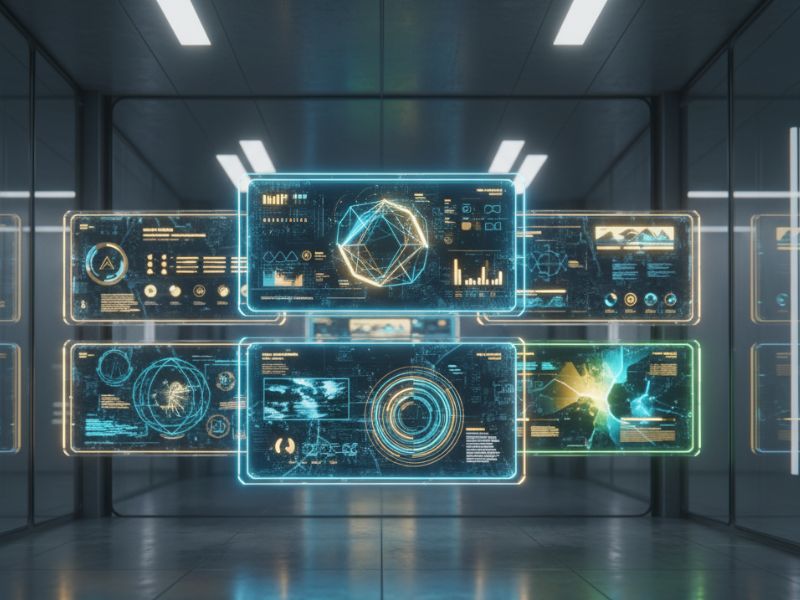 High-tech control room filled with digital screens and graphs—depicting real-time analytics and visual storytelling powered by Tome AI creation."