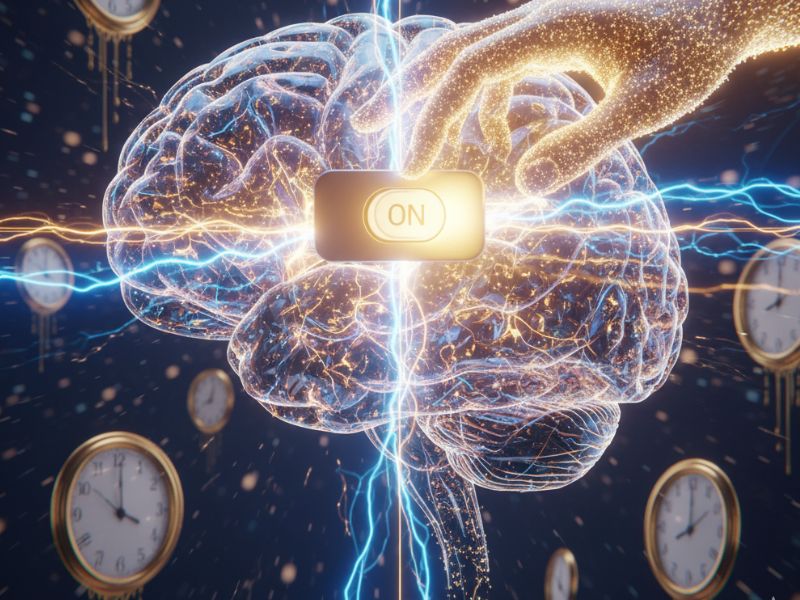 “A glowing digital brain with a central chip—symbolizing tech-enhanced effortless focus techniques that merge human cognition with intelligent systems.”
