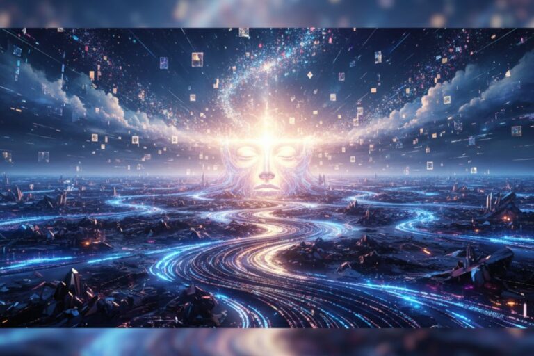 Glowing celestial face emerging from radiant light—symbolizing the mystical intelligence at the heart of an AI chat experiment."