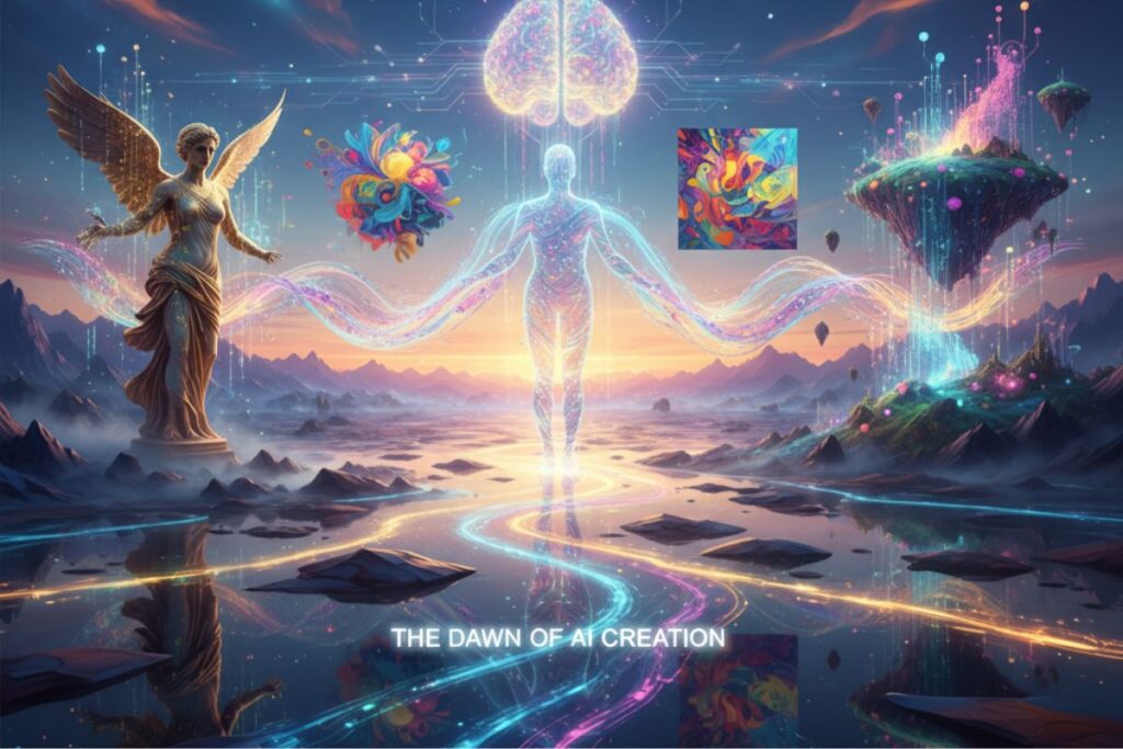 Cosmic background with glowing figures and the message ‘You Are Not Alone’—highlighting emotional storytelling and symbolic prompts in DALL-E 3 guide."