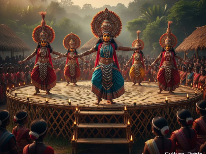 Stage performance of deities during a photogenic Indian festival in India – Mythic characters in ornate costumes enact sacred stories under dramatic lighting and festive decor