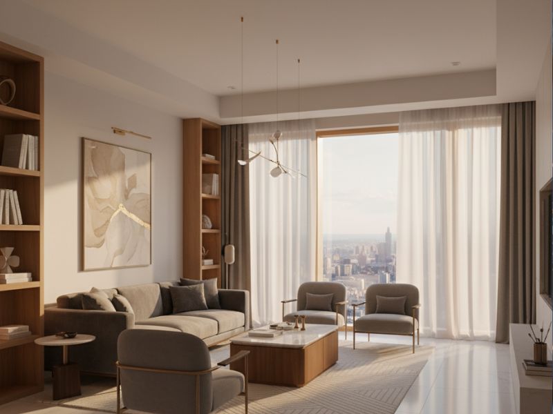 Elegant urban apartment showcasing budget-friendly luxury tips—minimalist design, natural light, and curated comfort without overspending.