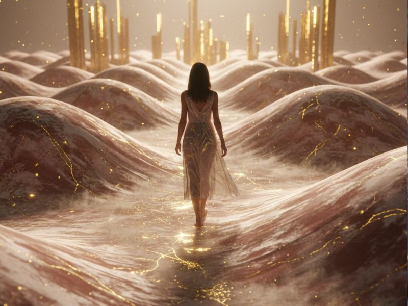 Dreamlike golden terrain symbolizing budget-friendly luxury tips for travel and lifestyle—where imagination meets affordable elegance.