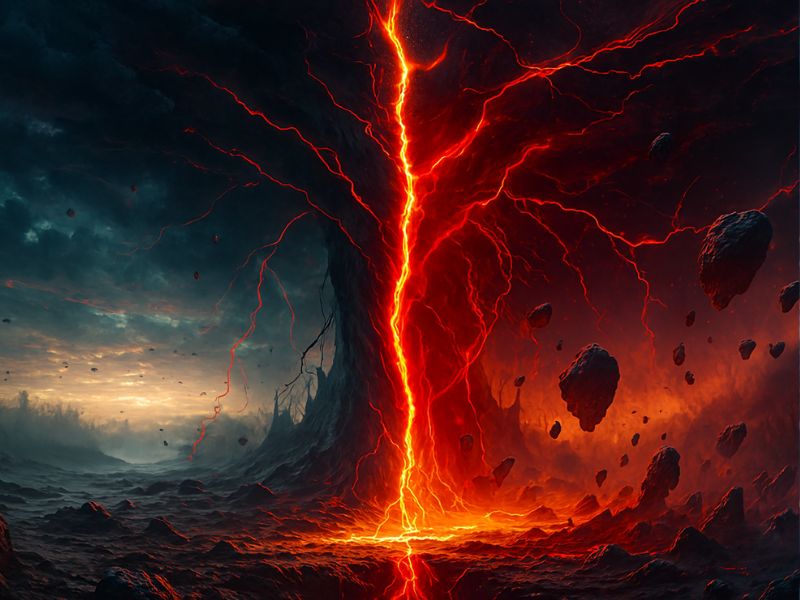 Stranger Things Season 5 Netflix visual of a fiery red fissure with lava and a lone figure nearby, symbolizing danger, transformation, and the final battle.