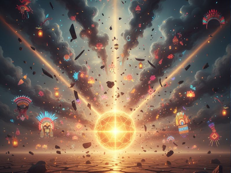 Hornbill Festival Nagaland scene with a glowing orb and drifting lanterns, capturing the surreal beauty and spiritual energy of nighttime celebrations in Kisama Heritage Village.