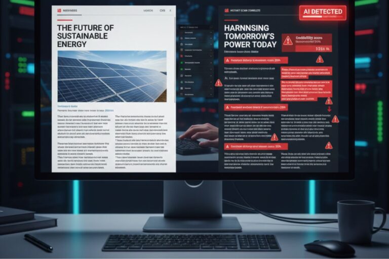 Computer screen highlighting articles and misinformation flagged by fact-checking AI tools