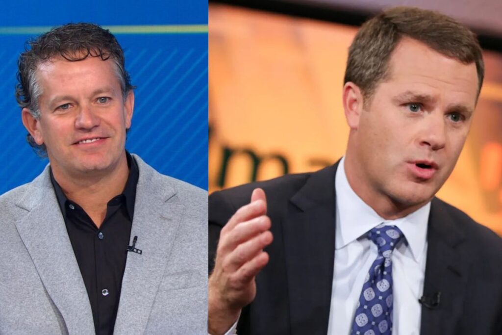 Two individuals in a formal interview or panel discussion setting—possibly reflecting public appearances or leadership insights from the Walmart new CEO on innovation and retail strategy.