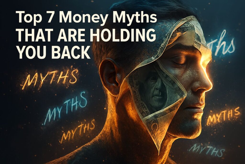 Masked figure dissolves into light as myths vanish—dramatic reveal of truth through money myths debunked.