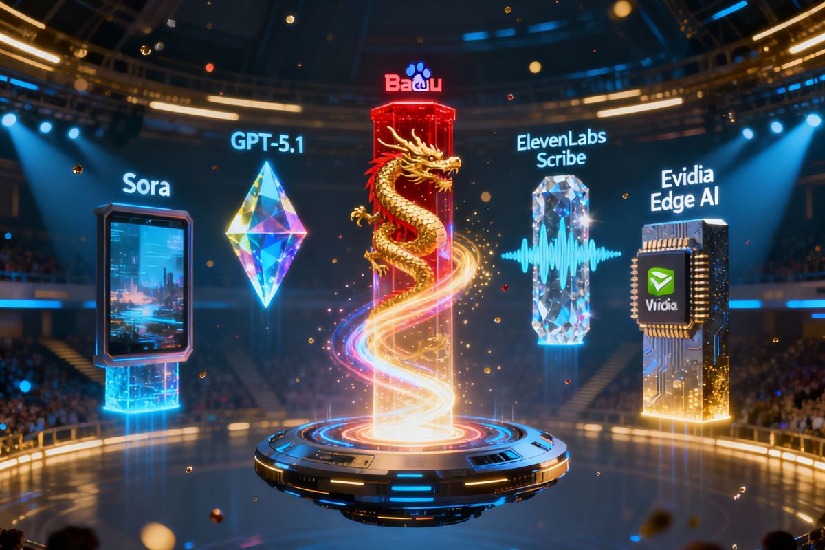 Swirling energy column with futuristic labels like GPT-5.1—capturing the evolution of intelligent platforms in the future of tech."