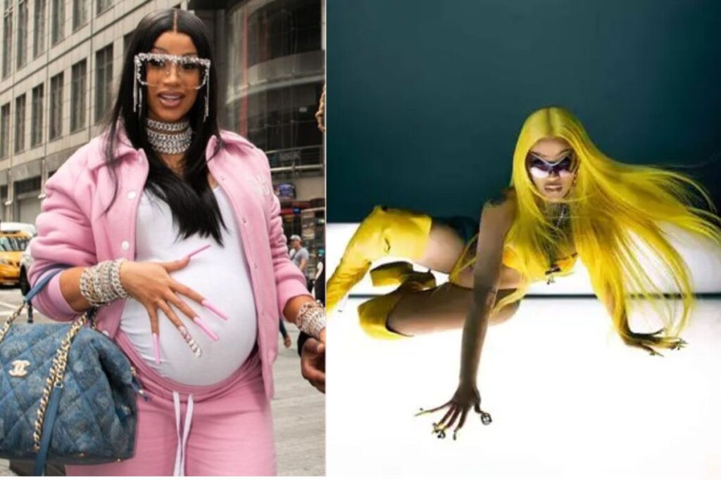 Visual collage showing Cardi B’s maternity style, central to Cardi B fourth child coverage and fan excitement.