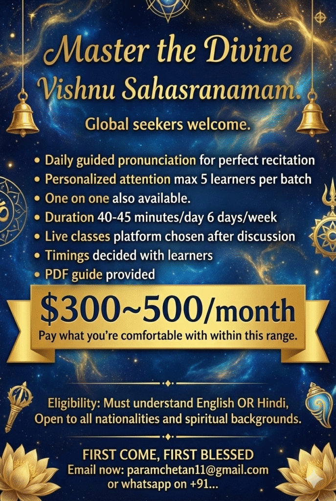this is the flyer for learning vishnu sahasranam. it offer the opprotunity for vishnu sahasranam chanting. 