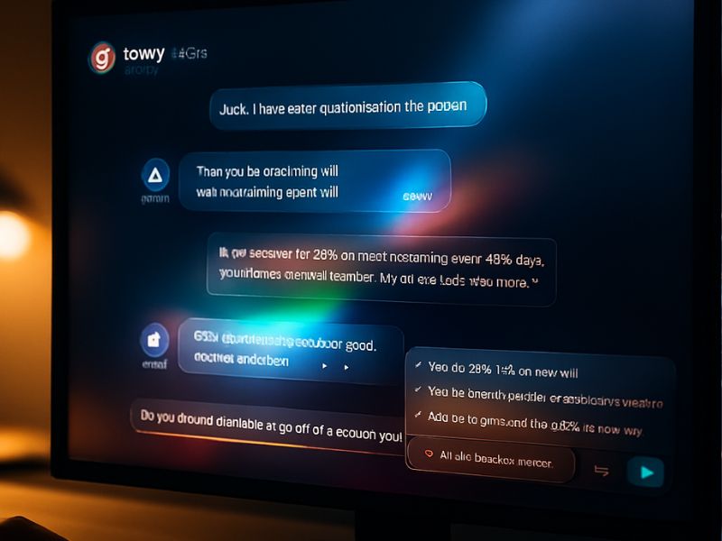 Digital conversation on a screen between a user and AI assistant, showcasing real-time troubleshooting and support via AI for customer care.