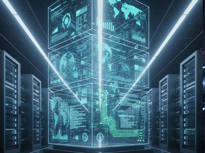 "AI for banks: futuristic data analytics dashboard with holographic charts and predictive financial modeling tools