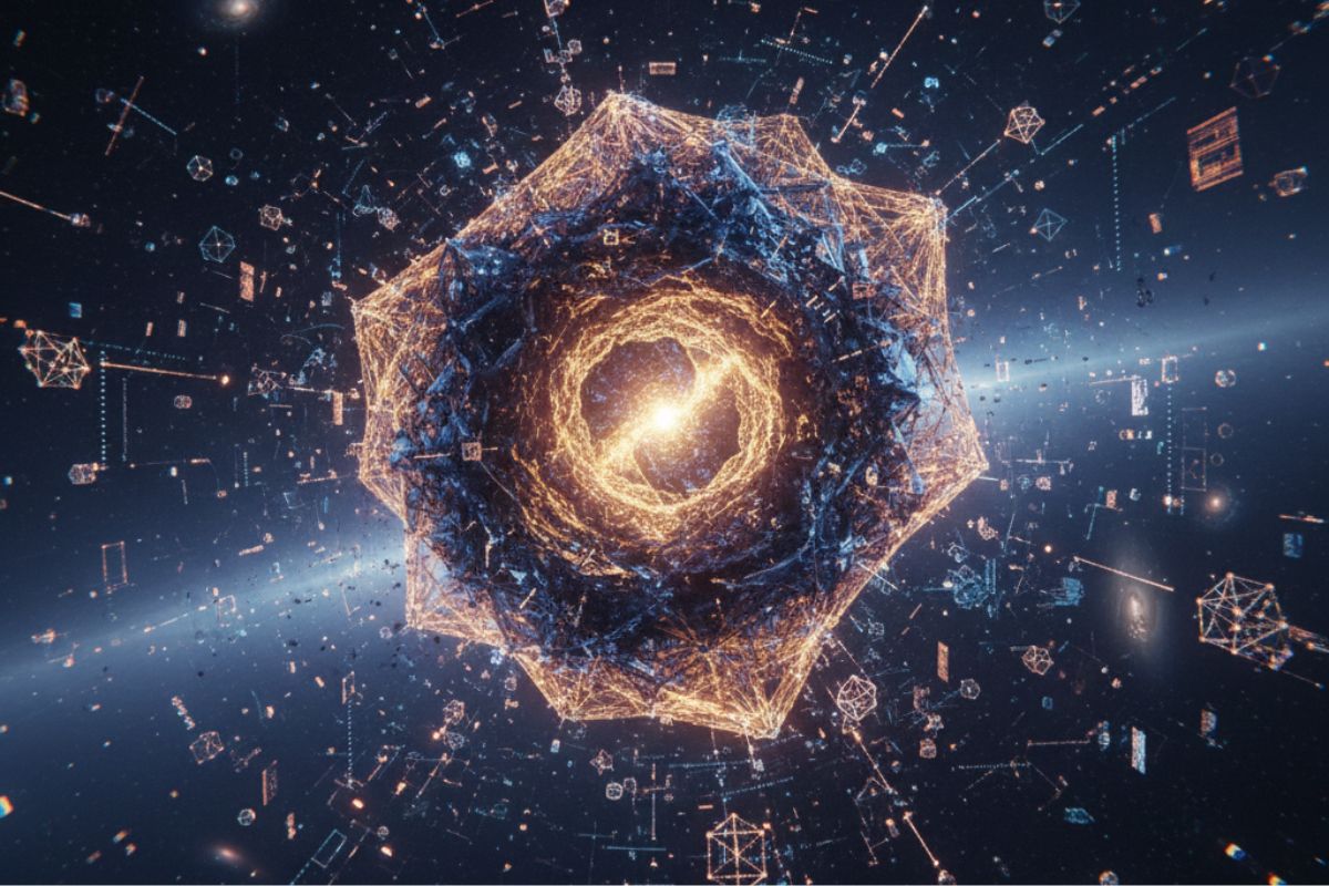 Alt Text: Luminous AI core pulling structured data streams from chaotic raw information fragments, symbolizing fully autonomous and seamless data extraction. Visually striking image for an Impira AI review.